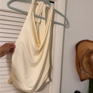 Cream Cowl Neck Halter Top